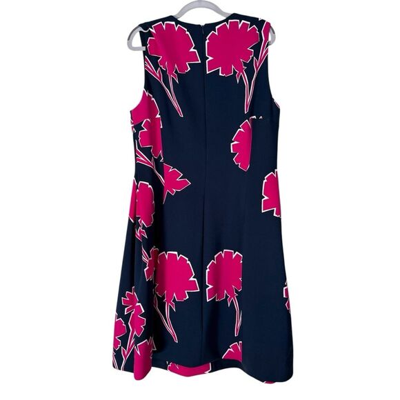 Anne Klein Floral Midi Dress Scuba Navy Pink Fit & Flare Sleeveless Size XL - Picture 4 of 10
